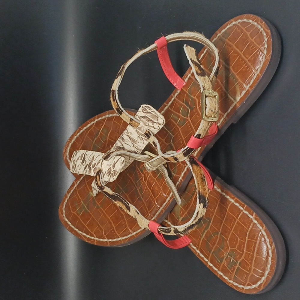 Sam Edelman Women's Gigi Thong Flat Sandals T-Strap Leather  Brown  Size 8 Med.